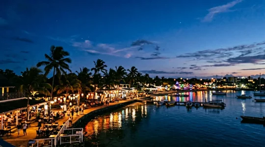Vie nocturne animée à Grand Baie sous le ciel étoilé de l'île Maurice