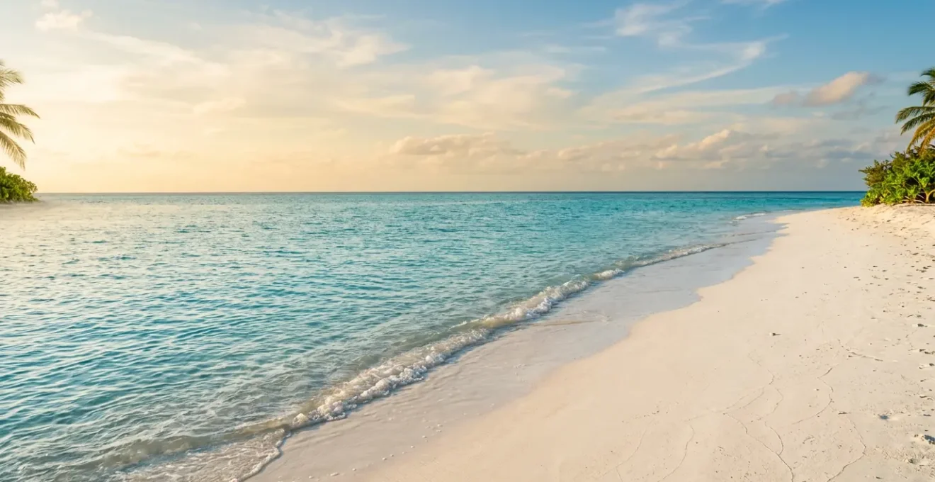 Paysage tropical idyllique avec eaux turquoise et sable blanc pour voyage de noces