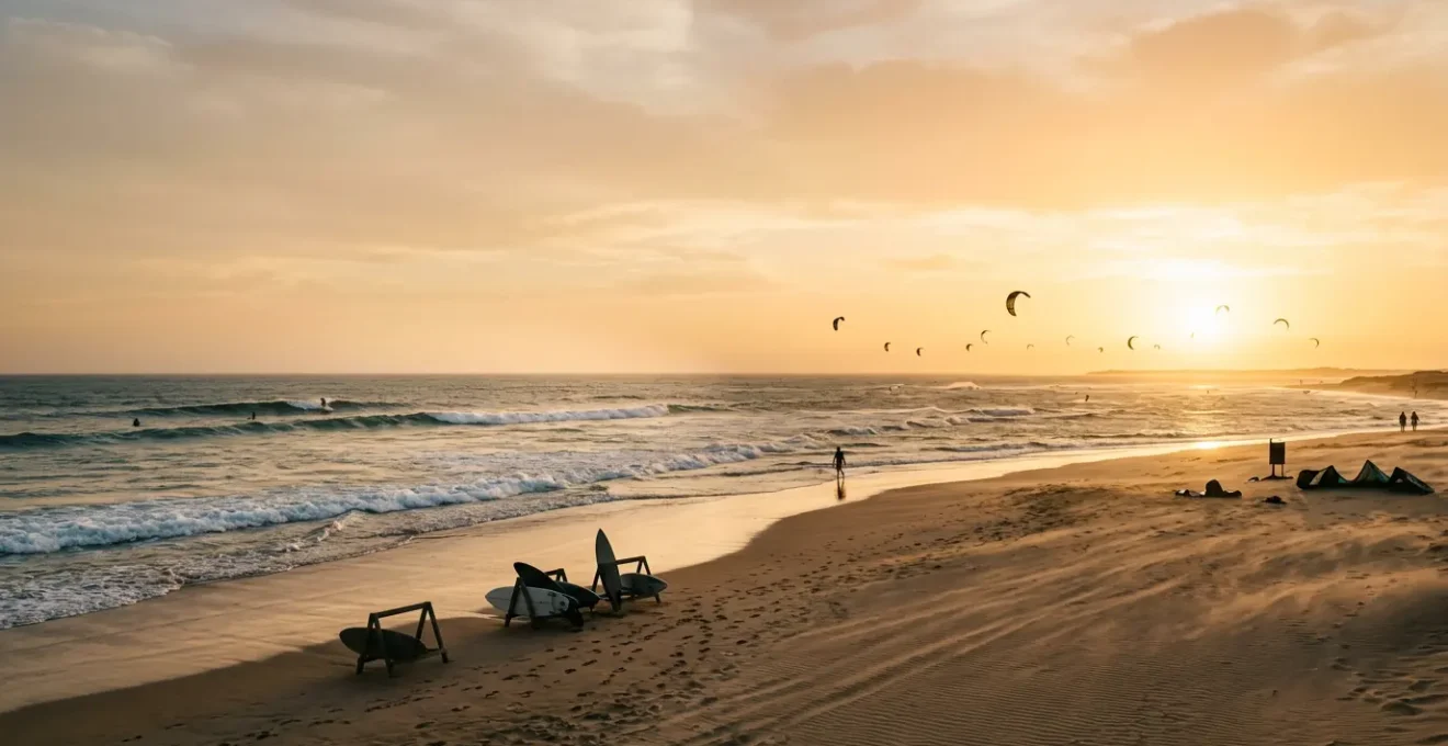 Comparaison visuelle entre surf et kitesurf sur une plage dynamique
