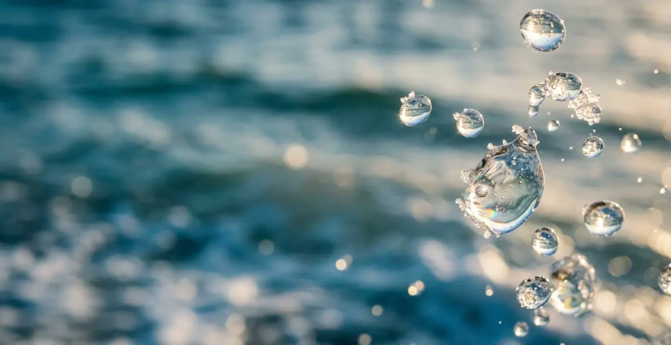 Gouttelettes d'eau marine en suspension dans l'air formant des aérosols naturels au bord de l'océan