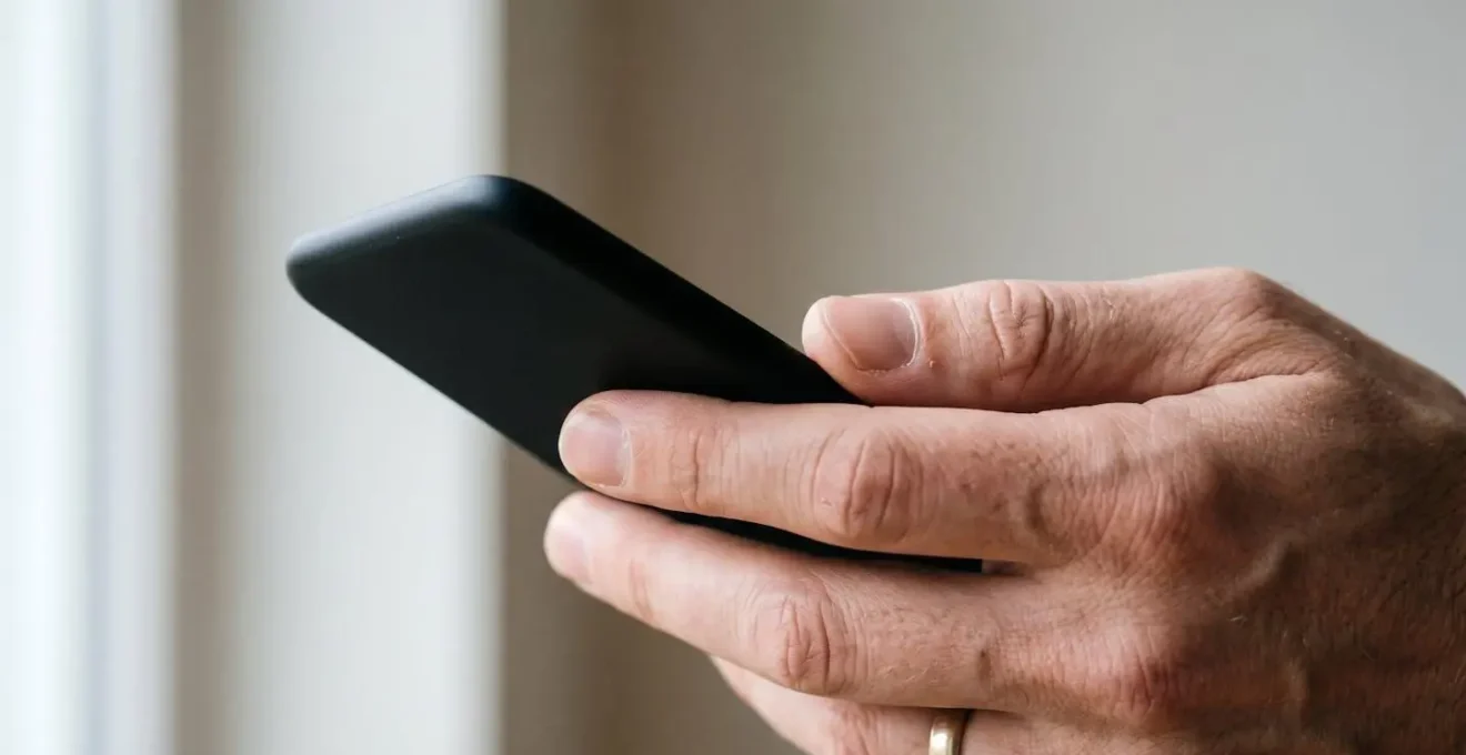 Gros plan sur des mains lâchant délicatement un smartphone, symbolisant le sevrage numérique.