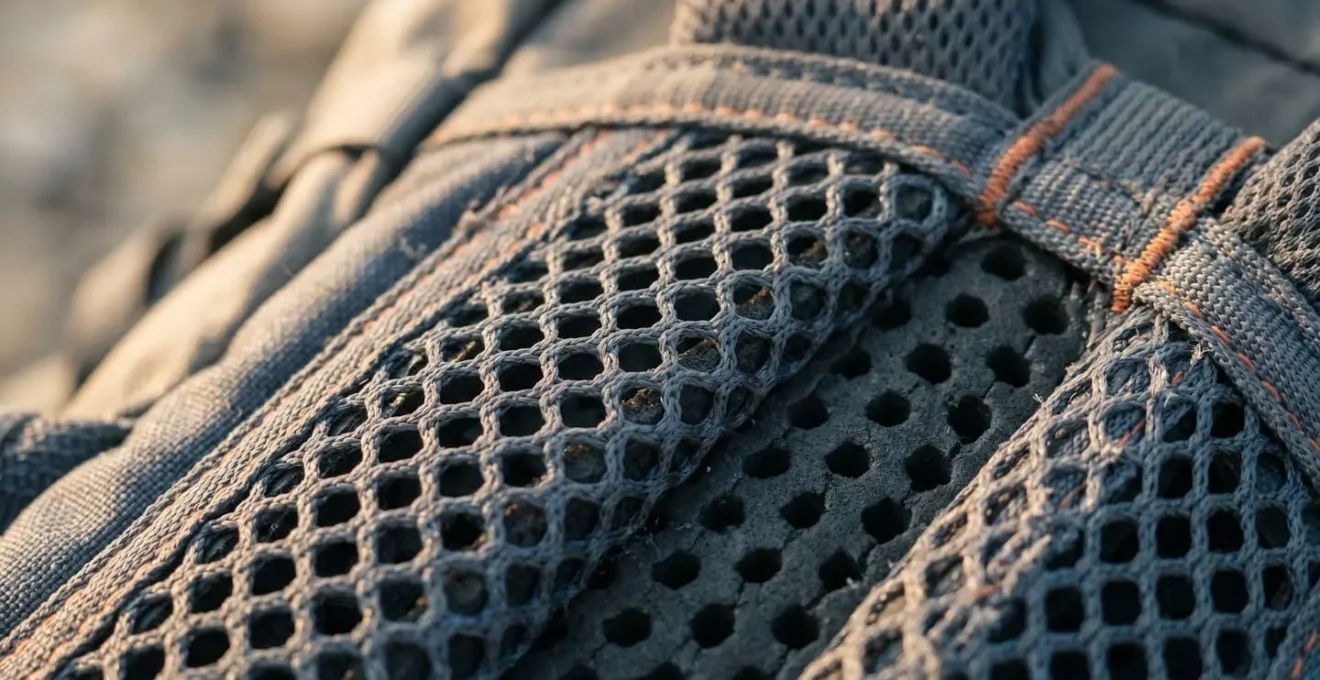 Gros plan sur système de ventilation dorsale d'un sac à dos technique