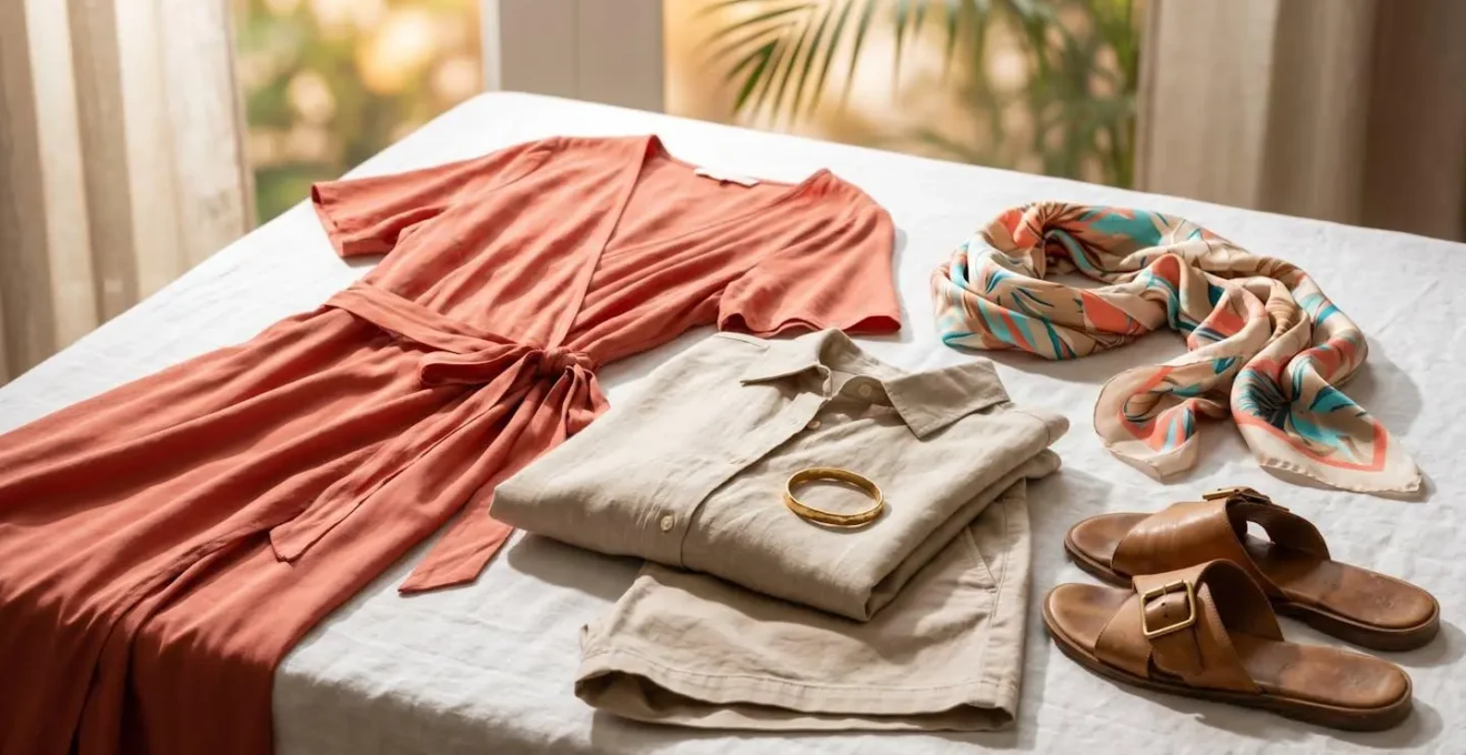 Vêtements légers en lin et viscose adaptés pour transition plage-bar tropical
